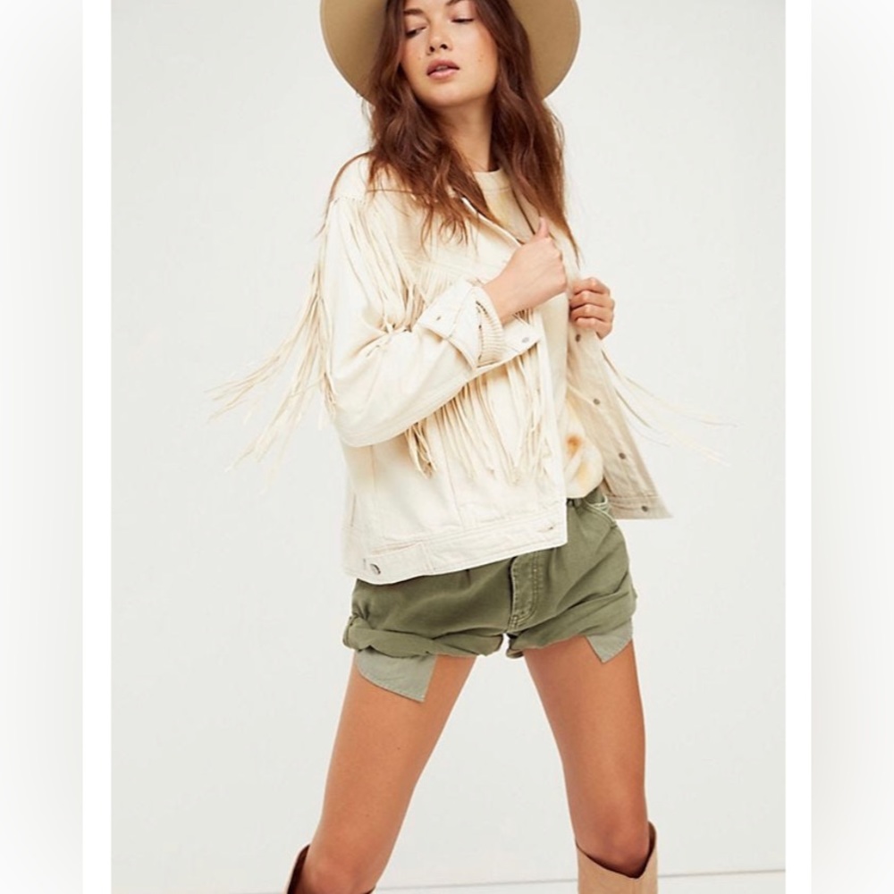 Free People We The Free After Hours Fringe Denim Jacket